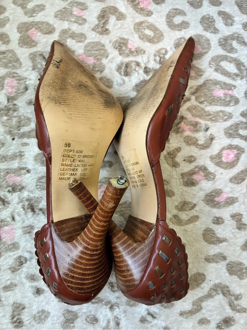 Brown Woven Leather Pointed-Toe Pumps